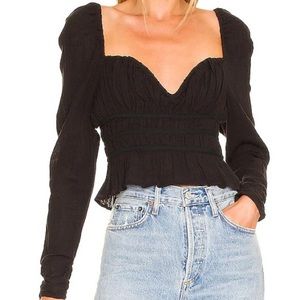 NWOT Free People Chloe Puff Sleeve Smocked Tie Back Cotton Top